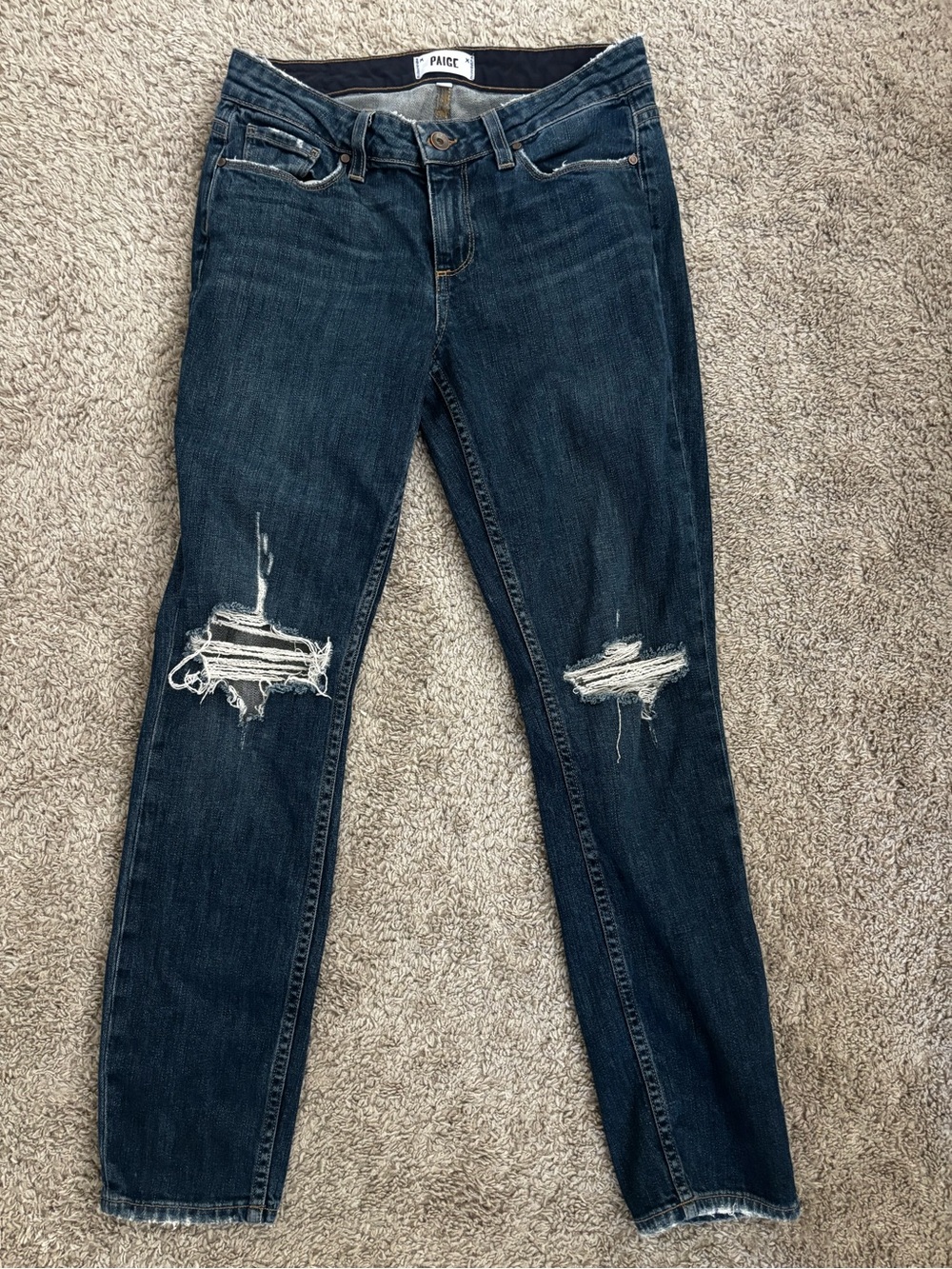 PAIGE Dark Blue Ripped Skinny Jeans